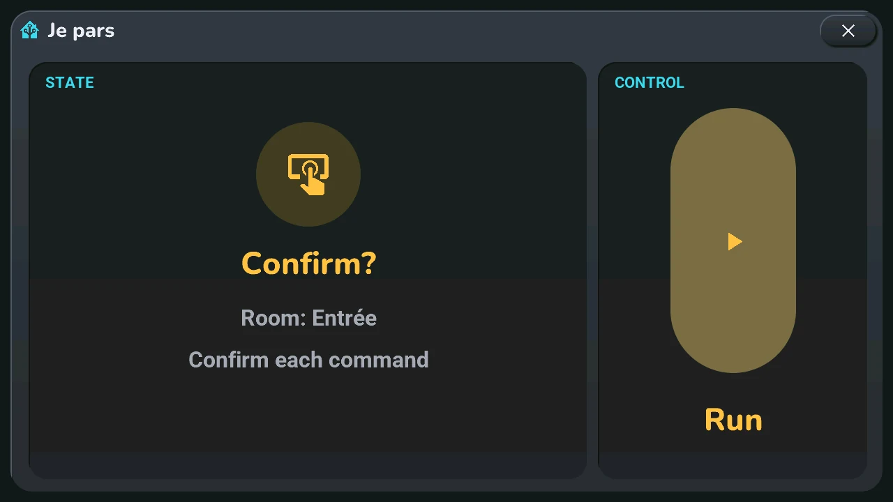 A card set to « Confirm »: the first tap arms, the window asks « Confirm? »