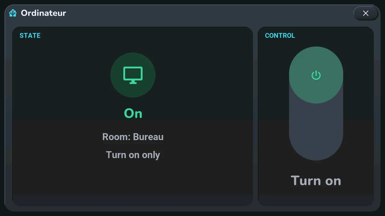 Long press on the computer: its window, on, set to « Turn on only »