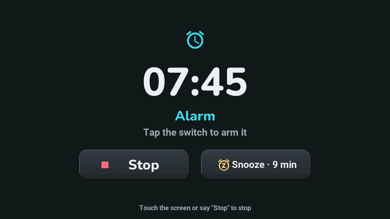The ring screen: time, Stop and Snooze · 9 min