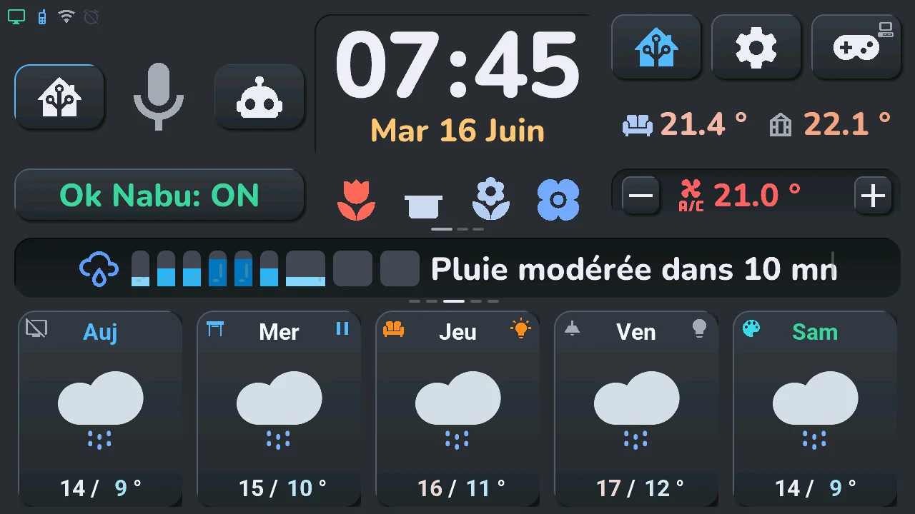 La carte centrale montre la pluie de l'heure qui vient et une vigilance orange