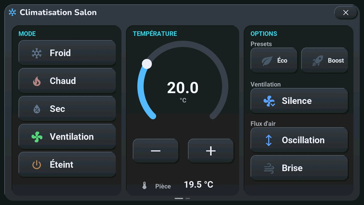 Popup clim (rendu, données de démonstration)