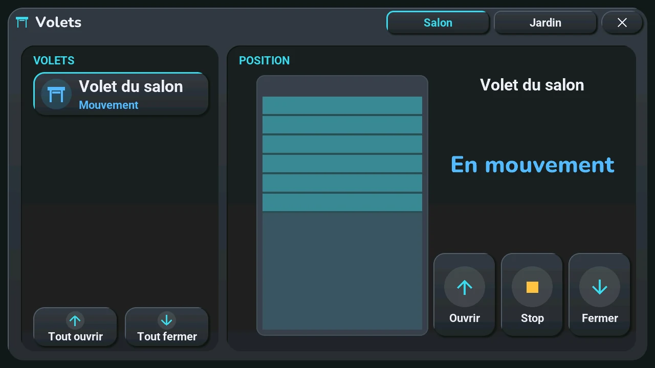 La fenêtre d'un volet sans position : à mi-hauteur, estompé, et l'état